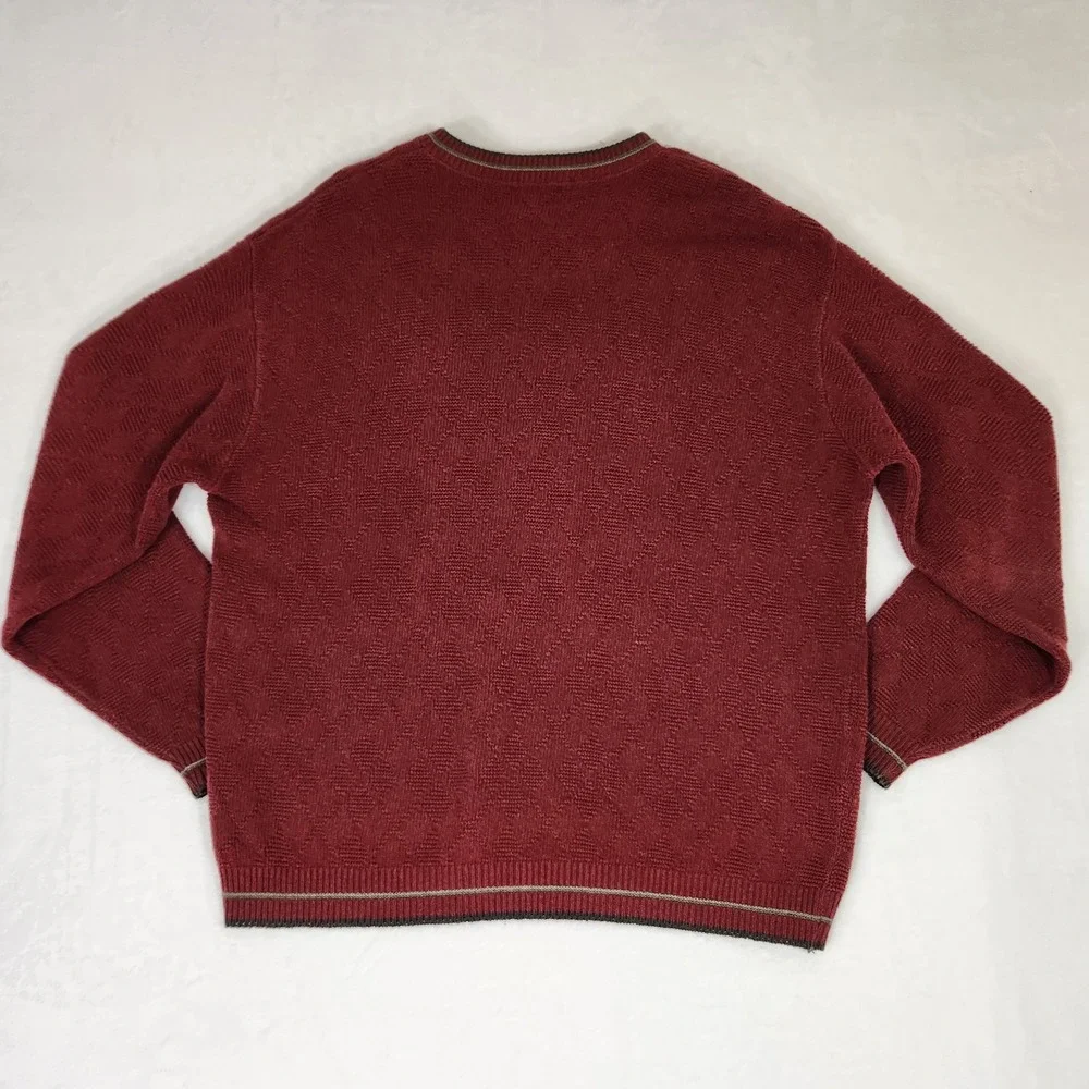 Haggar Tour Mens XL V-Neck Sweater Burgundy Red Diamond Knit Golf Embroidered